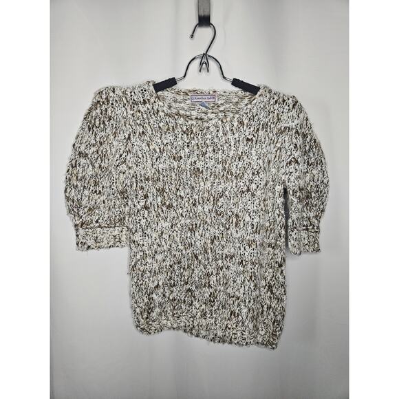 Vintage 80s Chunky Knit Puff 3/4 Sleeve Sweater Crewneck Pullover Small Retro - Picture 4 of 9